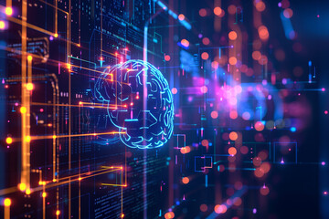 Abstract Virtual AI Brain Concept Background