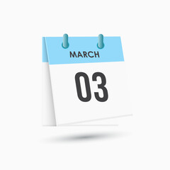 March 3 - calendar and Time planner. Daily Calendar Icon reminder. Vector Illustration.