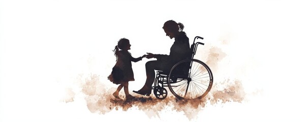 Obraz premium Little girl reaching out to woman in wheelchair