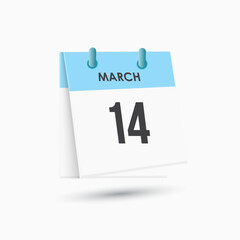 March 14 - calendar and Time planner. Daily Calendar Icon reminder. Vector Illustration.