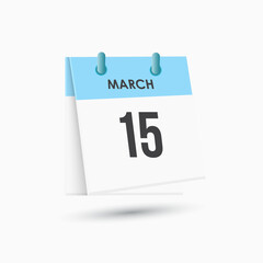 March 15 - calendar and Time planner. Daily Calendar Icon reminder. Vector Illustration.