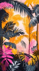 Vibrant tropical foliage creating lush jungle background