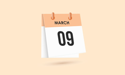 March 9 - calendar and Time planner. Daily Calendar Icon reminder. Vector Illustration.