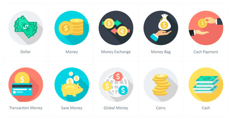 A set of 10 shopping icons as dollar, money, money exchange