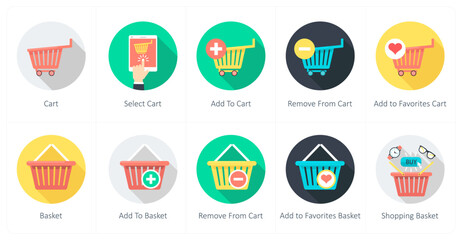 A set of 10 shopping icons as cart, select cart, add to cart