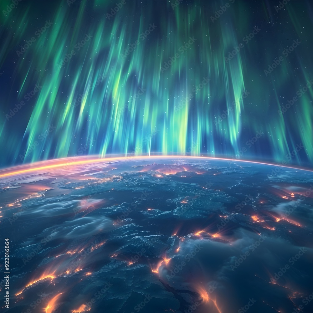 Aufkleber exaggerated atmosphere of planet earth showcasing vibrant auroras and weather patterns from space co