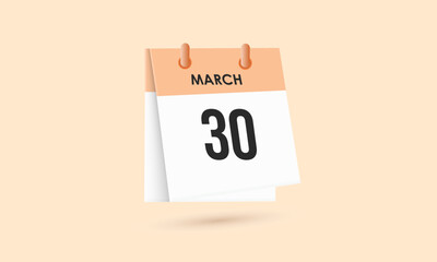 March 30 - calendar and Time planner. Daily Calendar Icon reminder. Vector Illustration.