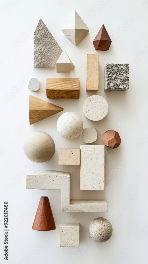 Poster architect arranging various geometric shapes creating modern and minimalist composition
