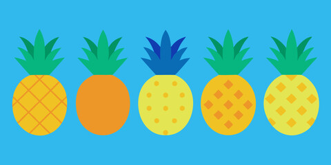 Set of pineapple icons silhouette vector art style illustration
