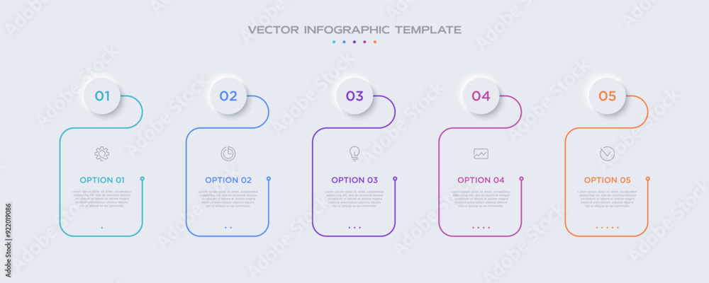 Poster infographic design template with 5 options or steps and line icons. useful for process diagram, pres