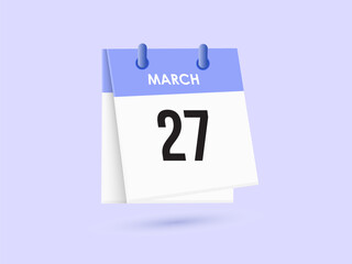 March 27 - calendar and Time planner. Daily Calendar Icon reminder. Vector Illustration.