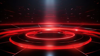 Obraz premium Red glowing circular platform with geometric lines, futuristic design.