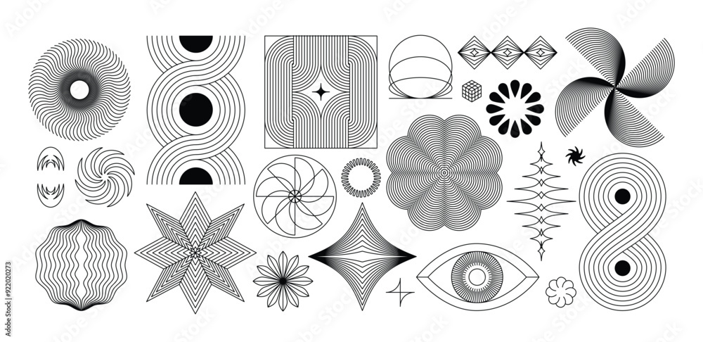 Aufkleber vector minimal geometric illustrations set, trendy abstract aesthetic linear compositions, prints, f