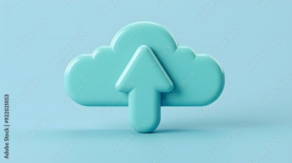 Poster 3d cloud upload concept on blue background. symbolizing data storage, cloud computing, and technolog