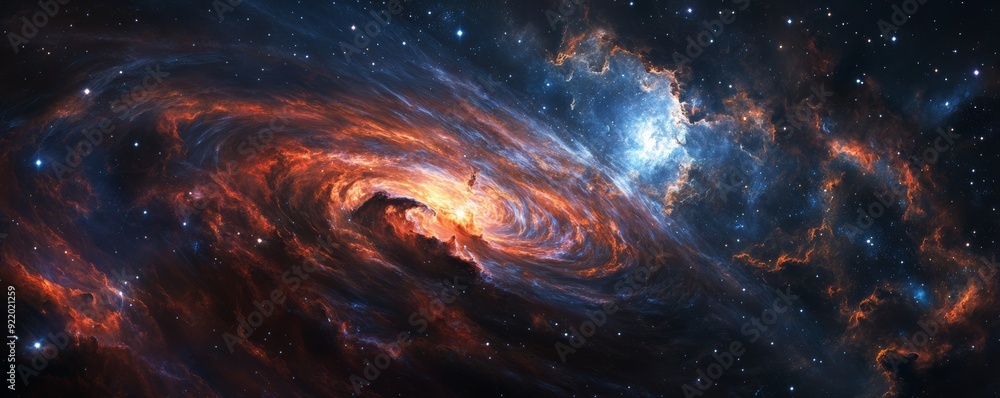 Poster swirling galaxy creating stunning nebula clouds deep in space