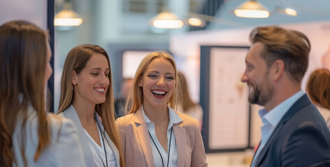 Obraz premium Women exhibitors at trade shows effectively promote brands and products, increasing recognition among attendees.