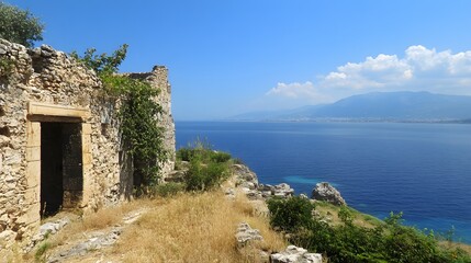 Naklejka premium 10. **Historic Greek ruins overlooking the Aegean Sea
