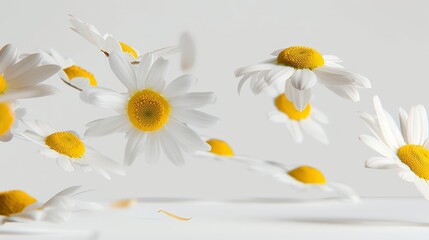 Daisy Petals Dance - Whimsical Illustration of Floating White and Yellow Petals on Isolated Background