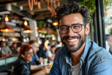 A businessman is deeply engrossed in his work at the office, displaying a thoughtful expression while exuding happiness and professionalism in his posture and positioning.