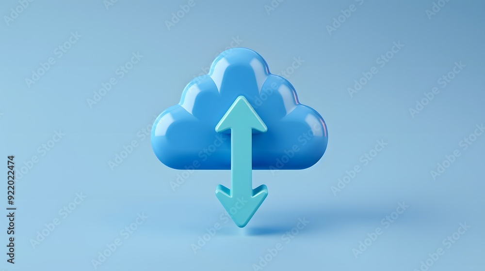 Aufkleber 3d illustration of a blue cloud icon with up and down arrows representing data upload and download a