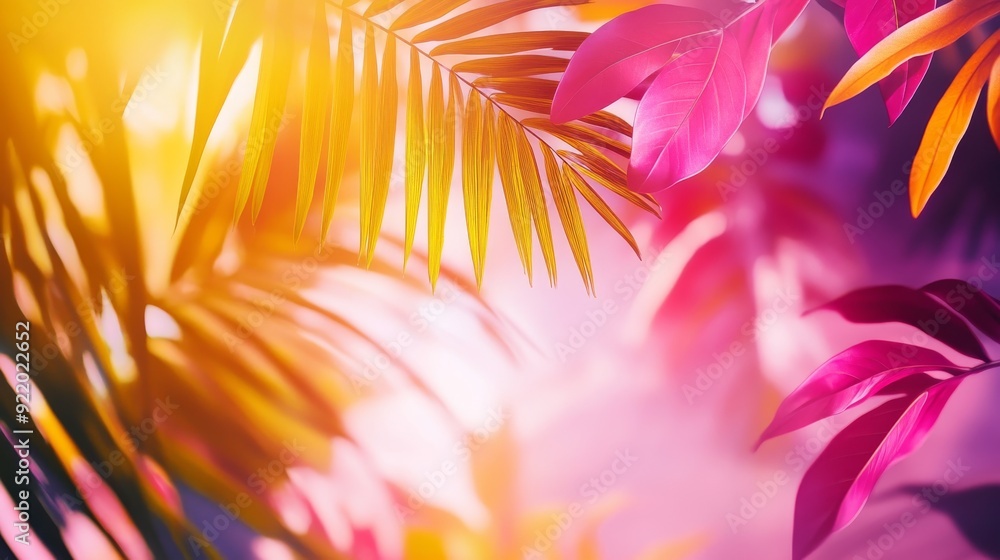 Poster tropical background with palm tree leaves creating exotic summer pattern
