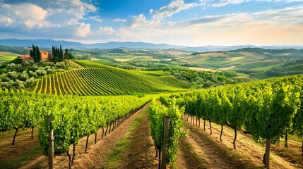 Fototapeta premium 12. **Picturesque vineyard in Tuscany with rolling hills and grapevines