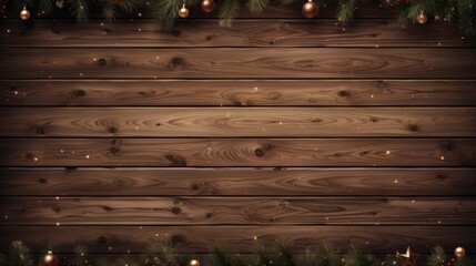 Old wood background with fir branches. Space for a greeting message. Neural network ai generated art