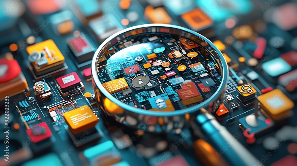 Poster macro shot of intricate motherboard circuitry, showcasing complex electronic components and digital 