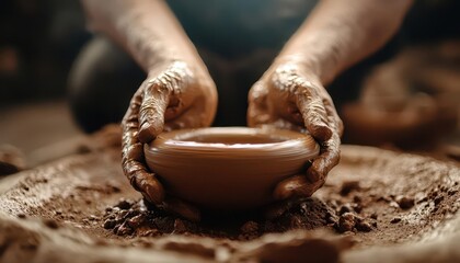 Pottery throwing, vibrant clay, creative hands, traditional techniques