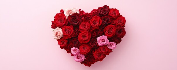 Heart shaped bouquet of red and pink roses symbolizing love and romance