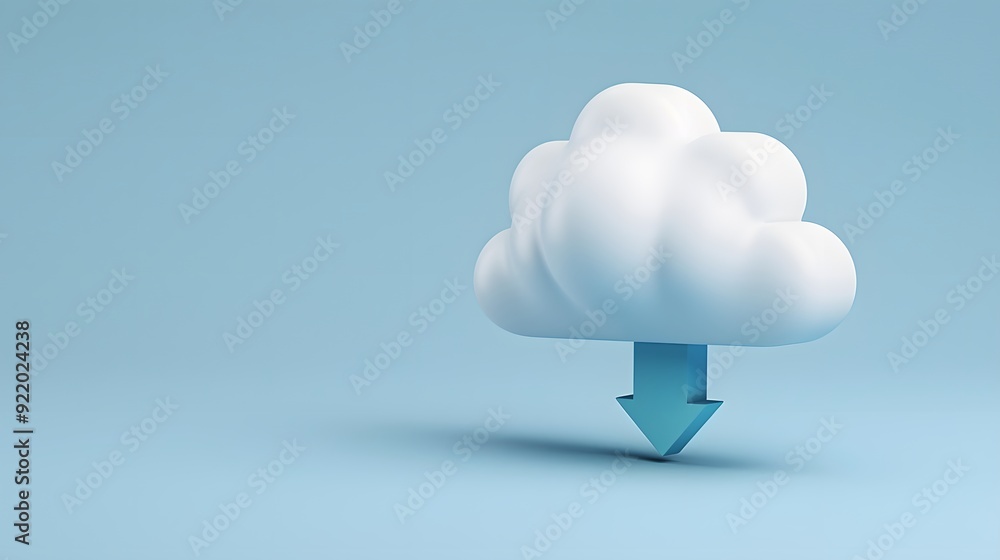 Poster 3d illustration of a cloud with a downward arrow symbolizing cloud computing and data storage, set a