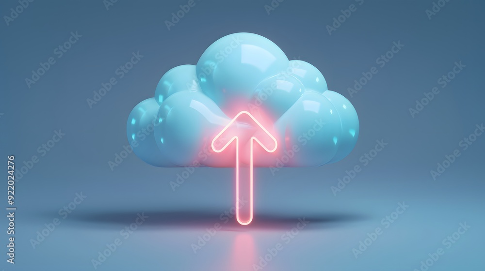 Aufkleber 3d illustration of a cloud with a glowing pink upload arrow, symbolizing cloud computing and data st