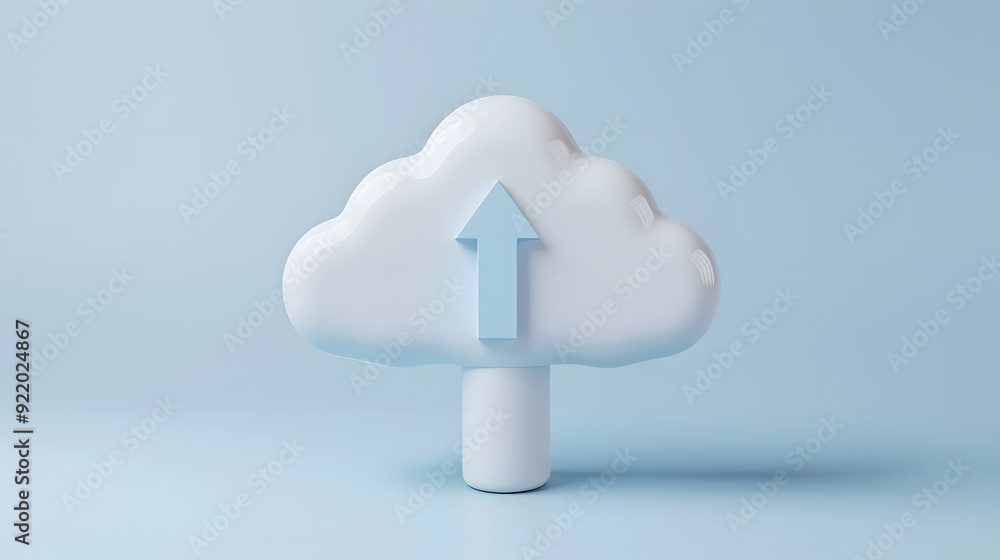 Poster 3d illustration of a cloud with an upward arrow symbolizing data upload, storage, and cloud computin