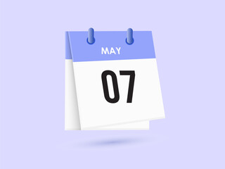 May 7 - calendar and Time planner. Daily Calendar Icon reminder. Vector Illustration.
