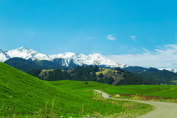 Picturesque road in the Trans-Ili Alatau mountains.