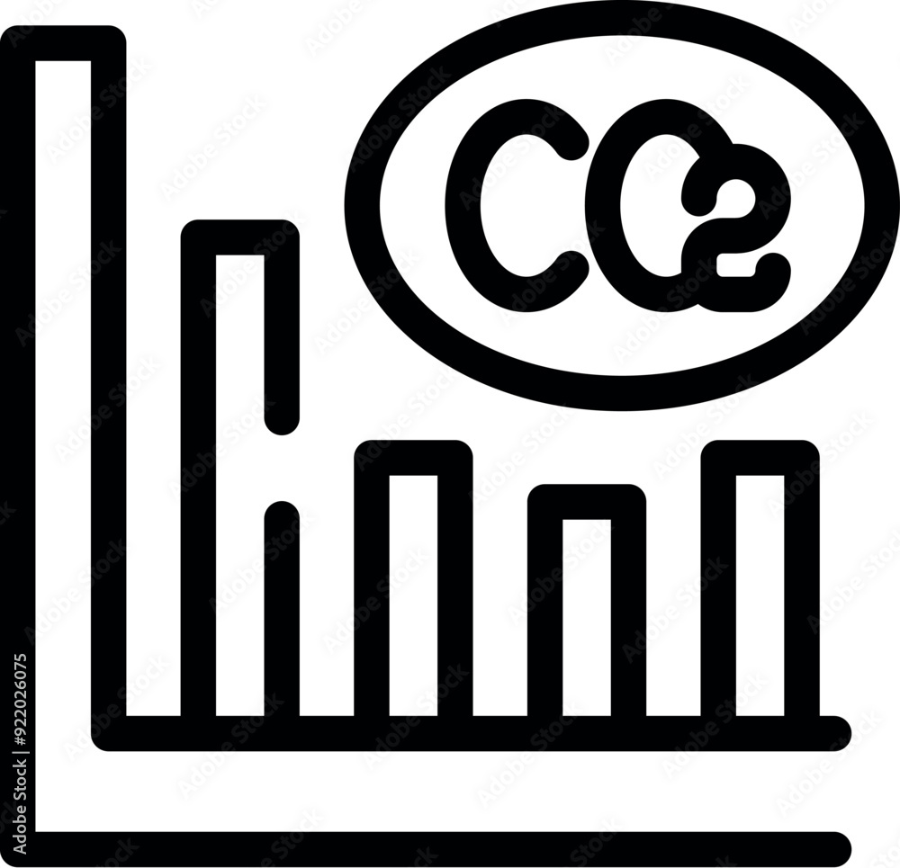 Poster line art icon of a graph showing the increasing levels of co2 emissions