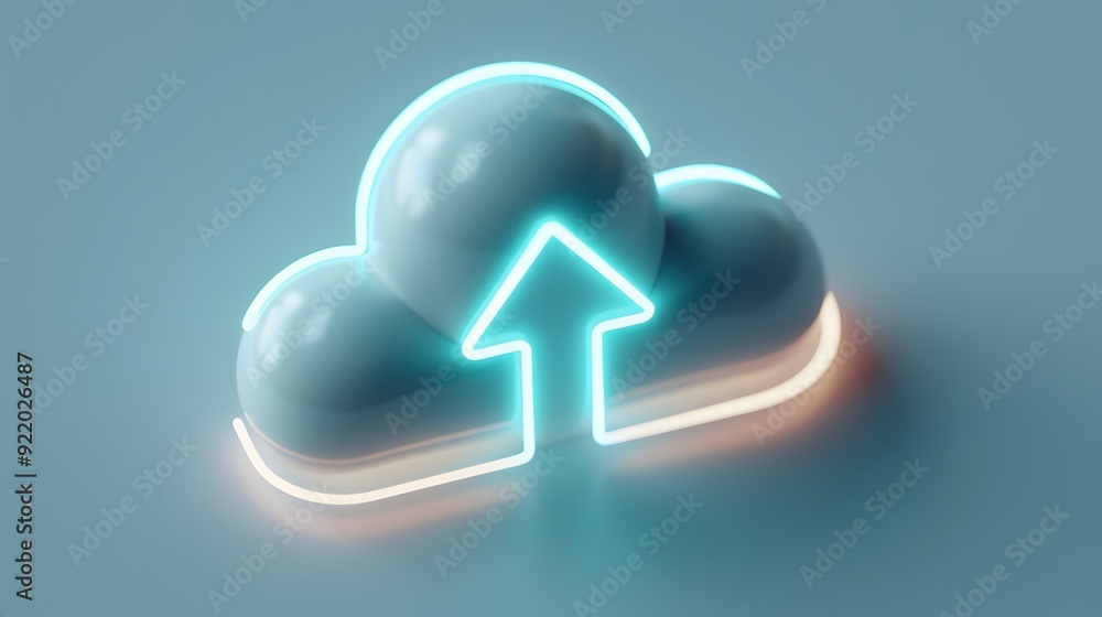 Poster 3d illustration of cloud computing icon with an upload arrow, symbolizing data storage, internet tec
