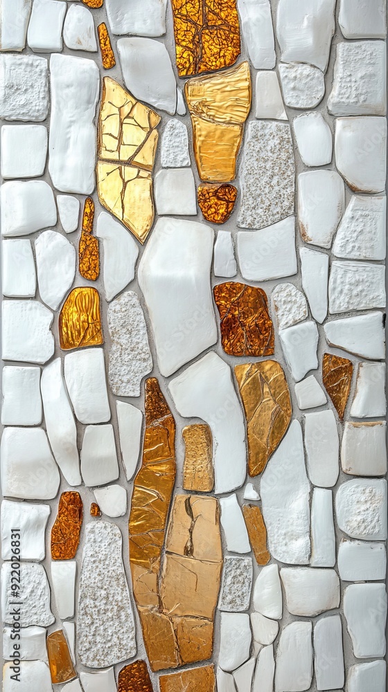 Poster white and gold stone mosaic creating abstract pattern