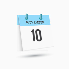 November 10 - calendar and Time planner. Daily Calendar Icon reminder. Vector Illustration.