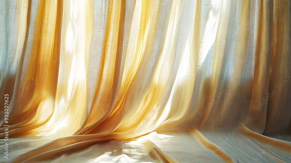 Poster sunlight filtered through curtains fabric background empty space