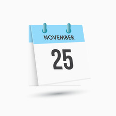 November 25 - calendar and Time planner. Daily Calendar Icon reminder. Vector Illustration.
