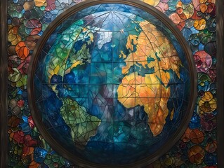 Vibrant Stained Glass Earth A Colorful and Intricate Conceptual Globe