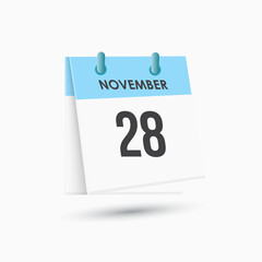 November 28 - calendar and Time planner. Daily Calendar Icon reminder. Vector Illustration.