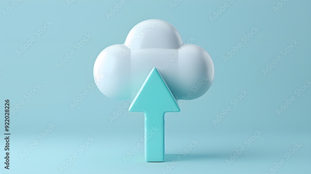 Aufkleber 3d render of a cloud with an upward arrow symbolizing cloud storage, technology, and data upload aga