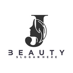 Letter J Beauty Women Face Logo Design