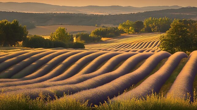 33. **Picturesque lavender fields in Provence with distant rolling hills