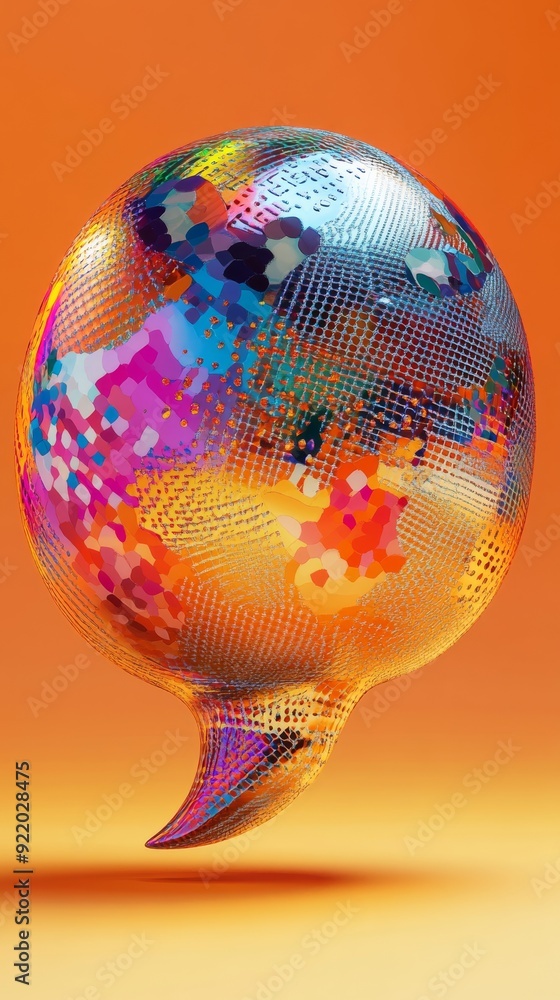 Poster colorful speech bubble floating on orange background representing global communication