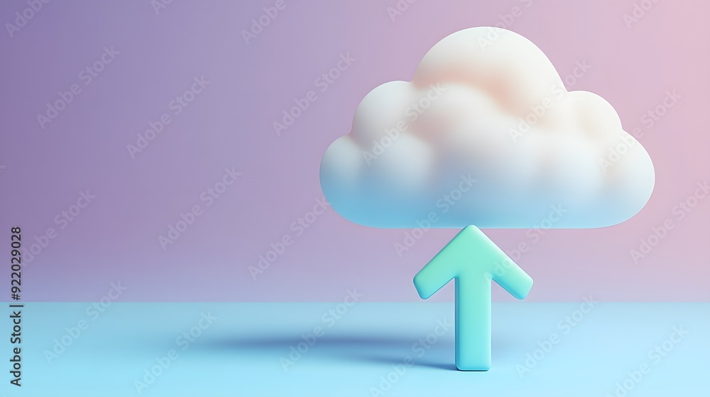 Poster 3d rendered illustration of a cloud with an upward arrow, representing cloud storage or upload conce