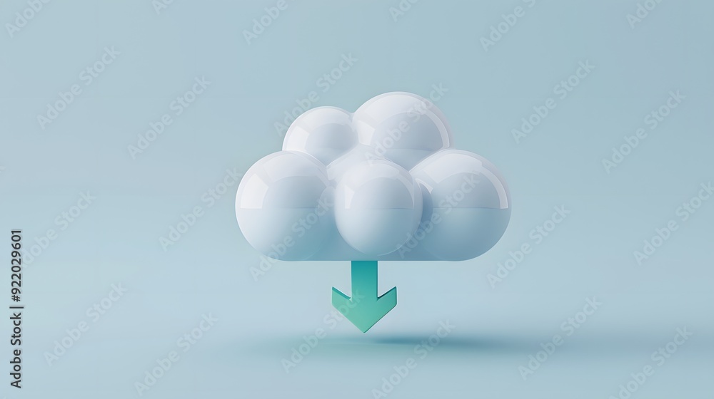 Poster 3d rendering of a cloud symbol with a downward arrow, representing cloud computing and data download