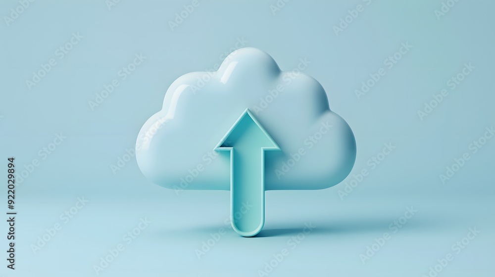 Poster 3d rendering of a cloud with an upward arrow symbolizing cloud storage, data upload, and cloud compu